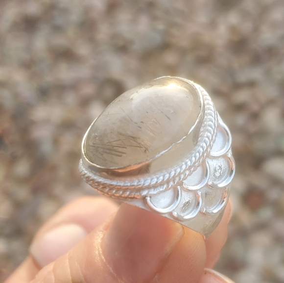 New Black Rutilated Quartz 925 Silver Ring. - Picture 5 of 16